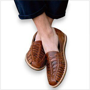 Nisola Men's Brown Huarache Sandals Leather Hand Woven Summer NEW NIB 11.5